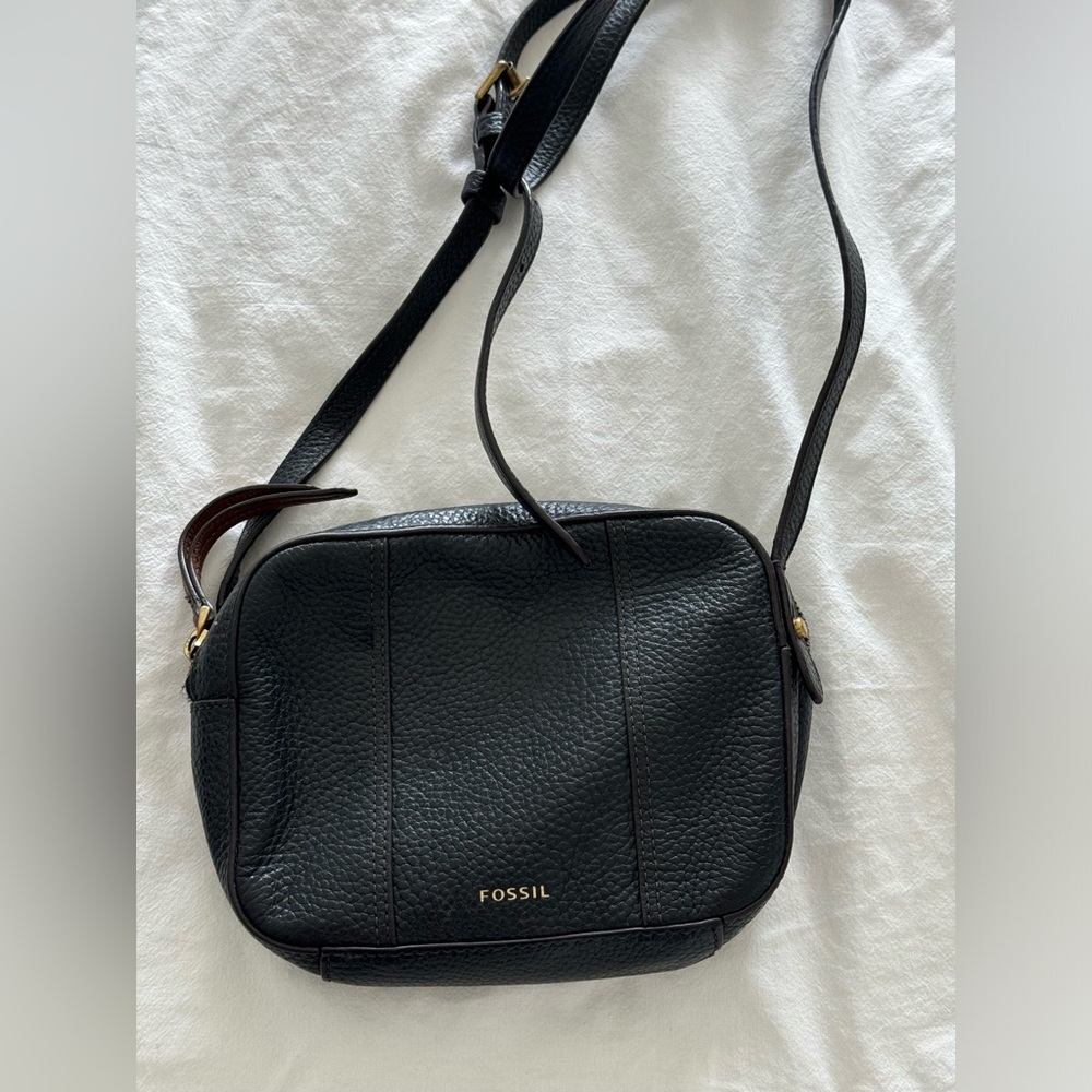Fossil black leather camera bag